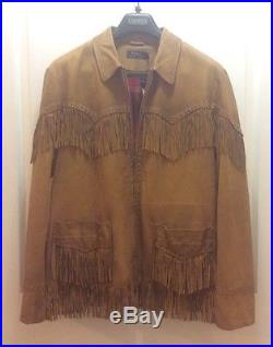 Polo Ralph Lauren Men Sportsman Western Cowboy Fringed Leather Coat Jacket Large