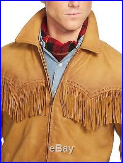 Polo Ralph Lauren Men Sportsman Western Cowboy Fringed Leather Coat Jacket Large