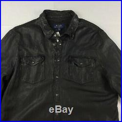Polo Ralph Lauren Men Washed 100% Sheep Leather Western Shirt Leather Jacket 2XL