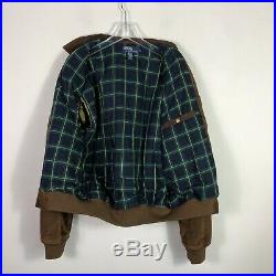 Polo Ralph Lauren Suede Leather Bomber Jacket L Brown Western Plaid Lined Coat