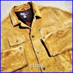 Polo Ralph Lauren Suede Leather Trucker Jacket Flannel Lined Western Coat RRL M