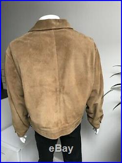 Polo Ralph Lauren Suede Leather Western Trucker Mens Jacket Tan Brown Large L
