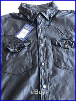 Polo Ralph Lauren Washed Sheepskin Leather Heritage Western Overshirt Jacket Med