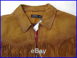 Polo Ralph Lauren Western Cowboy Pebble Grain Leather Jacket w Indian Fringes XL