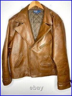 Polo Ralph Lauren XXL Brown Leather Moto Jacket RRL Ranch VtG Biker Coat Western