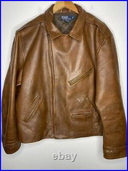 Polo Ralph Lauren XXL Brown Leather Moto Jacket RRL Ranch VtG Biker Coat Western