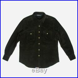 Polo Ralph Lauren western shirt style heavy suede leather jacket L BLACK