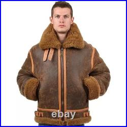 RAF World War 2 Aviator Bomber Jacket Men's Real Sheepskin Leather Flight Coat