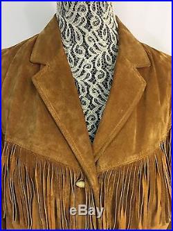 RALPH LAUREN Camel Brown Suede Leather Fringe South Western Jacket Coat RARE! 1X