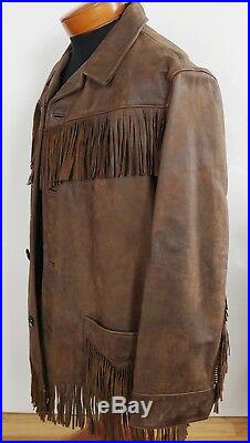 RALPH LAUREN Double RL RRL Brown Leather FRINGED Western RODEO Jacket XL