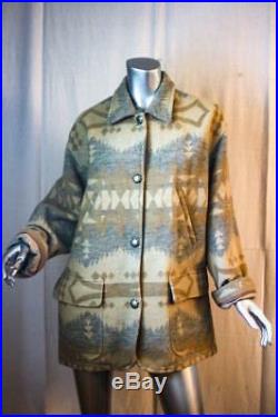 RALPH LAUREN Long South Western Indian Blanket Concho Wool Coat Jacket M