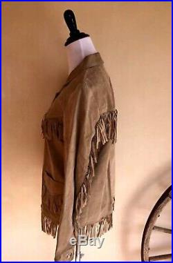 RALPH LAUREN Suede Southwestern Fringed Cowboy Jacket Turquoise Silver M USA