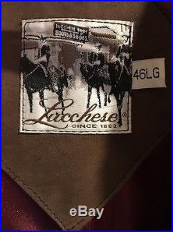 RARE Lucchese Men's Leather Western Cowboy Style Coat Size 46 Lg Brown Jacket