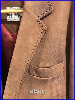RARE Lucchese Men's Leather Western Cowboy Style Coat Size 46 Lg Brown Jacket