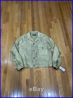 RARE NWT RRL Ralph Lauren Fringed Leather Jacket Tan XL $2200 Lambskin Cowboy