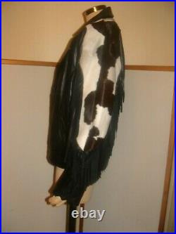 RARE Vintage Remy Leather Jacket Hair On Cow Fringe Coat women Size 40 M/L USA