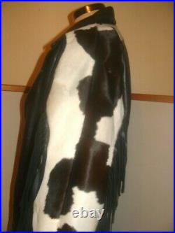 RARE Vintage Remy Leather Jacket Hair On Cow Fringe Coat women Size 40 M/L USA