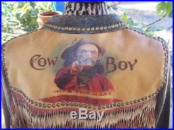 RARE Vintage Western Cowboy Fringe Distressed Leather JacketMDouble D Ranch
