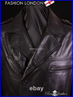 REEFER Black Men's Classic Pea Coat Style Lambskin Simple Casual Leather Jacket