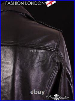 REEFER Black Men's Classic Pea Coat Style Lambskin Simple Casual Leather Jacket