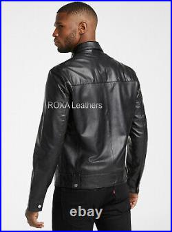 ROXA Men Casual Authentic Cowhide Real Leather Coat Black Western Collar Jacket