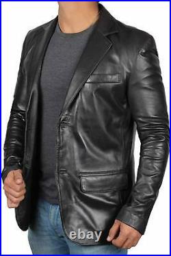 ROXA Men Genuine Lambskin 100% Leather Blazer Soft TWO BUTTON Black Coat Jacket