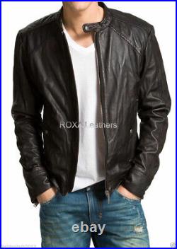ROXA Men Handmade Authentic Cowhide 100% Leather Jacket Black Outdoor Wear Coat