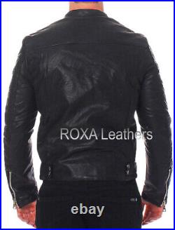 ROXA Men Quilted Design Authentic Cowhide Pure Leather Jacket Belted Biker Coat