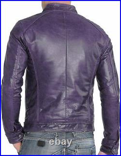 ROXA Men's Lambskin Real Leather Jacket Motorcycle Stylish Purple Coat Slim Fit
