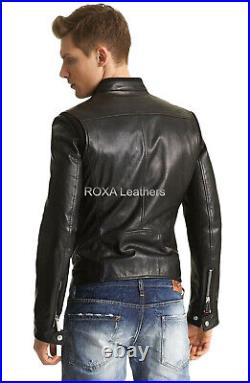 ROXA Men's New Motorcycle Black Coat Genuine Cowhide 100% Leather Pocket Jacket