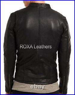 ROXA Modern Men Outwear Genuine Cowhide 100% Leather Jacket Black Biker Cow Coat