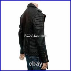 ROXA NEW Designer Men Quilted Genuine Cowhide Real Leather Jacket Black Cow Coat