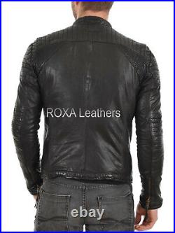 ROXA NEW Men Handmade Distress Coat Genuine Cowhide Natural Leather Black Jacket