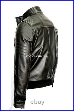 ROXA NEW Men Snap Button Authentic Cowhide Natural Leather Jacket Black Zip Coat