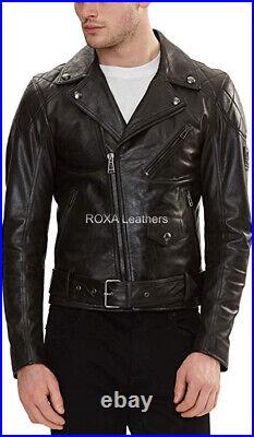 ROXA Racer Men Genuine Cowhide Pure Leather Jacket Black Belted Western Cow Coat