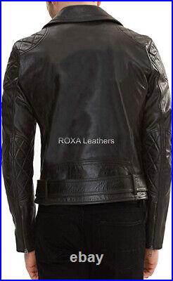ROXA Racer Men Genuine Cowhide Pure Leather Jacket Black Belted Western Cow Coat