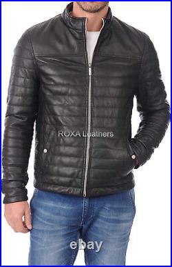 ROXA Stylish Men Quilted Winter Black Coat Authentic Cowhide 100% Leather Jacket