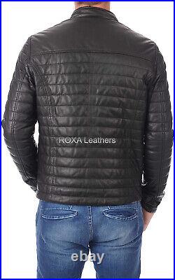 ROXA Stylish Men Quilted Winter Black Coat Authentic Cowhide 100% Leather Jacket