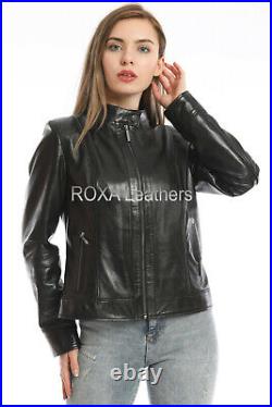 ROXA Trendy Women Western Black Authentic Lambskin Pure Leather Jacket Soft Coat