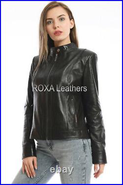 ROXA Trendy Women Western Black Authentic Lambskin Pure Leather Jacket Soft Coat