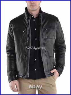 ROXA Western Luxury Men Genuine Cowhide Pure Leather Jacket Black Biker Cow Coat