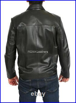 ROXA Western Men Genuine Cowhide 100% Leather Jacket Black Work Wear Collar Coat