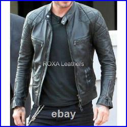 ROXA Western Men Genuine Cowhide Real Leather Jacket Black Quilted Outwear Coat