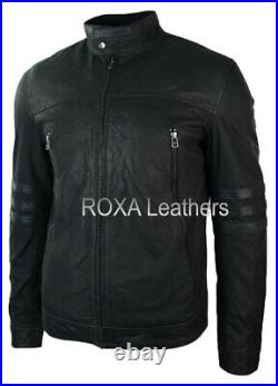 ROXA Western Men Genuine Cowhide Real Leather Jacket Casual Wear Black Cow Coat