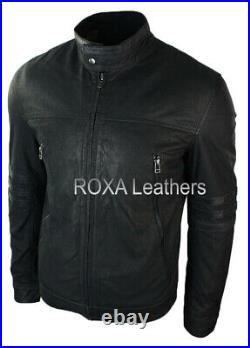 ROXA Western Men Genuine Cowhide Real Leather Jacket Casual Wear Black Cow Coat