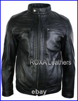 ROXA Western Men Handmade Genuine Cow Hide 100% Leather Jacket Black Zip Up Coat