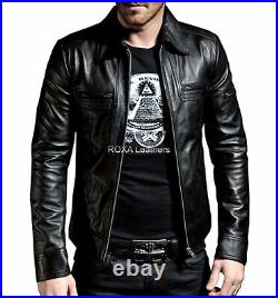 ROXA Western Men Nighclub Collar Black Coat Genuine Cowhide Real Leather Jacket