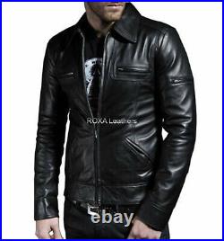 ROXA Western Men Nighclub Collar Black Coat Genuine Cowhide Real Leather Jacket