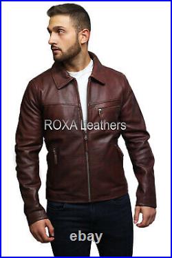 ROXA Western Men Outwear Collared Coat Genuine Cowhide Real Leather Biker Jacket