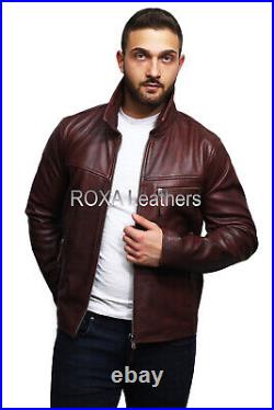 ROXA Western Men Outwear Collared Coat Genuine Cowhide Real Leather Biker Jacket